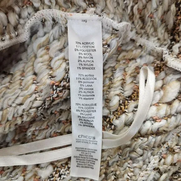 Chicos Womens Medium 1 Wool Alpaca Blend Knit Fringe Open Front Cardigan Sweater - Picture 6 of 11